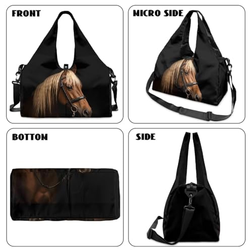 Horse Duffle Bag with Shoe Compartment for Men Sports Duffel Bag with Yoga Mats Holder Multiple Pockets Workout Bag with Adjustable Shoulder Strap Lightweight Bags for Gym Travel Weekender4