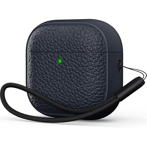R-fun for Airpods 4 Case, Soft TPU (Leather-Like Design) Drop Protection Cover for Men and Women with Lanyard and Cleaner Kit, Compatible with Apple Latest Airpods 4th Gen(USB-C)(2024)-Blue Cover