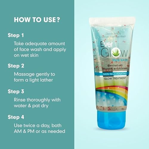 Image of Ever Glow Face Wash - 1% Salicylic Acid, 2% Glycolic Acid, Vitamin E, 5% Aloe Vera Extract | Oily & Sensitive Skin | Face Wash for Men & Women - 60 ml (Pack Of 1)