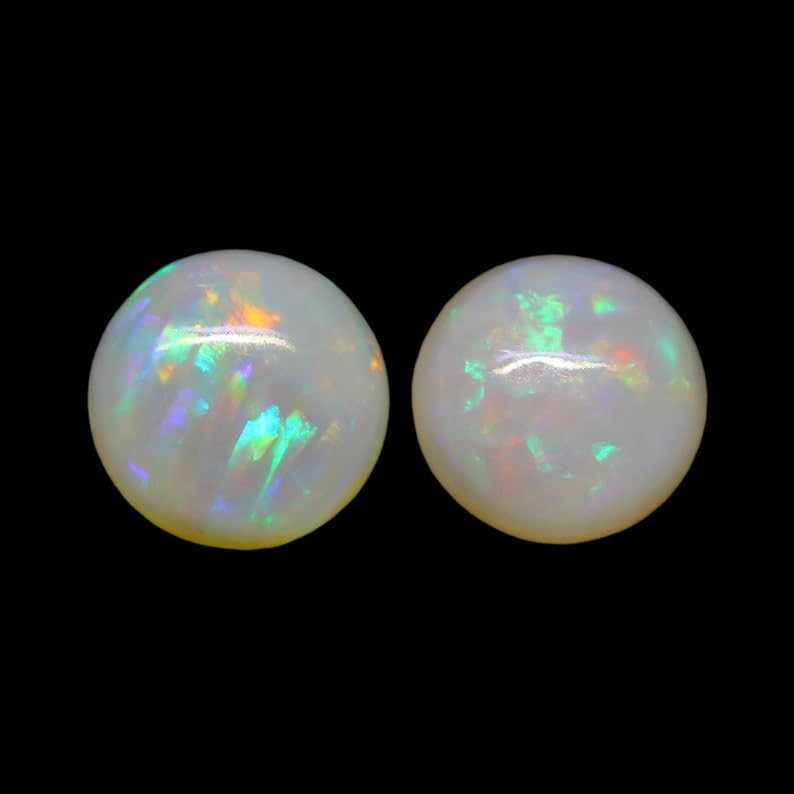Paire cabochons ronds opale australienne 5 mm naturelle pour bijoux faits main - 2