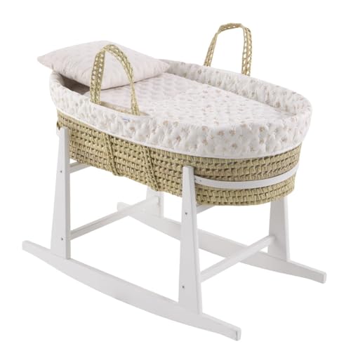 Cambrass-moisés para bebé con Soporte de Madera-capazo de Palma para los Primeros Meses del bebé-moisés de Mimbre con Asas para facilitar su traslado - Branch Beige 39x80x25 Cm