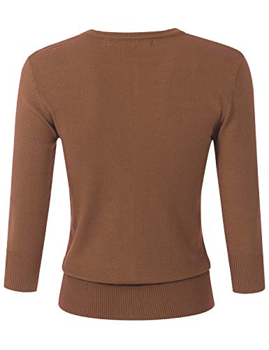 Image of Women's 3 /4 Sleeve Crew Neck Button Down Stretch Knit Cardigan Sweater (S-3XL)