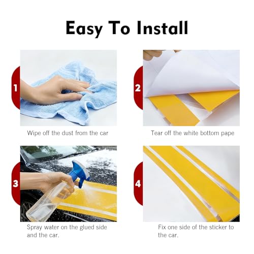 Image of 2 PCS Car Hood Decals, Hood Bumper Modification Exterior Decoration Accessories, Body Side Stickers Racing Stripes Decals, Suitable for Most Car Models (Yellow)