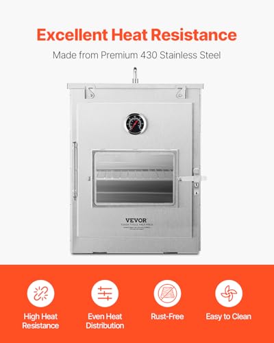 Image of VEVOR Foldable Camping Oven, Stainless Steel Portable Camping Stove, with 3 Tier Grill, Handle and Thermometer, Use with Wood Burning Fire, Propane Stoves, for Baking Bread, Pizza, Outdoor Cooking