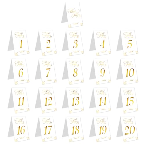 Gosknor - 21pcs Numéro de Table Mariage Doré, Numéros Table Recto Verso Dorés 1 à 20 Parfaits pour les Réceptions de Mariage les Fêtes Banquets Enterrements Vie Jeune Fille