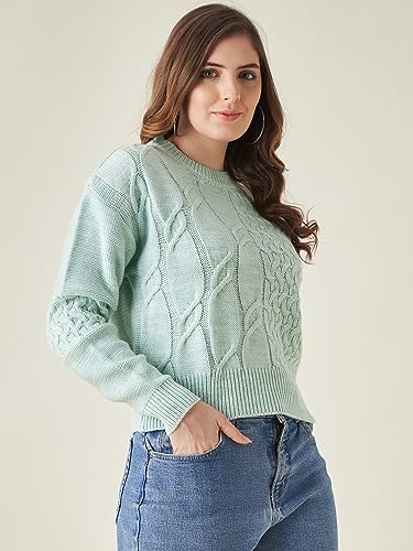 Image of Modeve Self Design Round Neck Casual Women Crop Top Sweater||Winterwear||