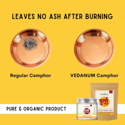Image of Vedanum Durga Camphor Flakes 100% Pure Bhimadesi Kapoor for Pooja, Havan (Pack of 3 (100gm Each))