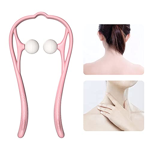 Gezichta Manual Neck Massager, Alleviate Fatigue Neck Massager Dual Pressure Trigger Point Massage Tool For Neck Pain Relief Shoulder 360 Degrees Rotation Pain Relief(Pink), Free Size #TOP5