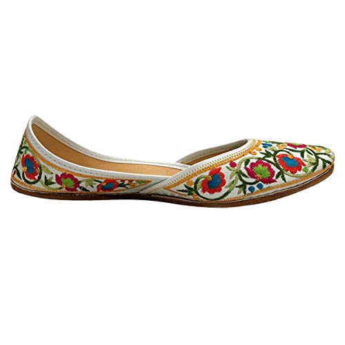 Stop n Style Punjabi Jutti for Ladies Mojari Shoes White Floral Multicolor Casual Party Wedding Slip-On Flats3