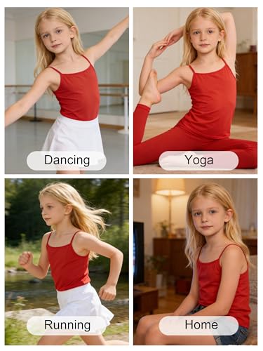 Image of Girls Undershirts Camisole Tank Tops for Kids with Adjustable Straps Cotton Dance Cami for Teen 5-12 Years