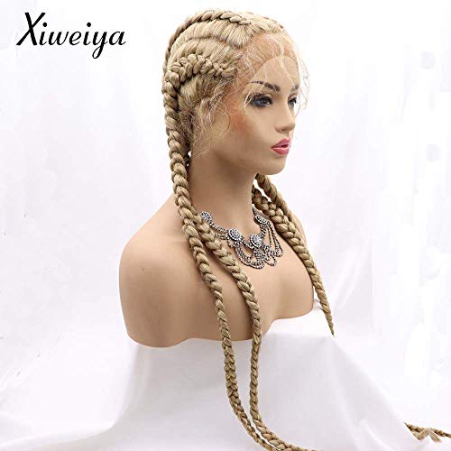 Xiweiya Extra Long Mixed Blonde Braided Lace Front Wig 4Braids Box Braids Gold Cornrow Braided Wig With Baby Hairs Afro Braids Crochet Braids Hair Natural Hairline Xpression Braiding Hair For Women #TOP1