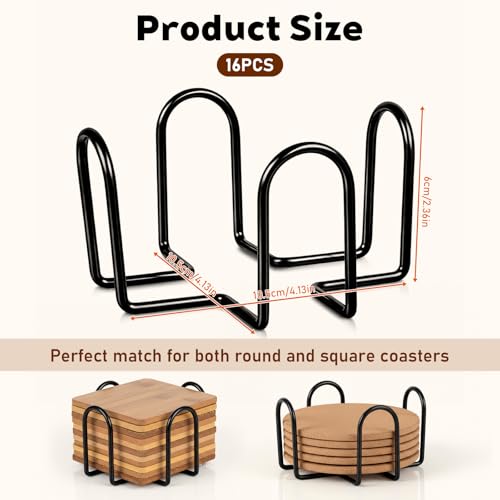 HANLANXUE 16 Pack Metal Coaster Holder, 4 Inch Black Iron Coaster Stand Metal Drink Coasters Storage Holders Bulk for Square or Round Coasters Sets, Fit 4 to 7Coasters