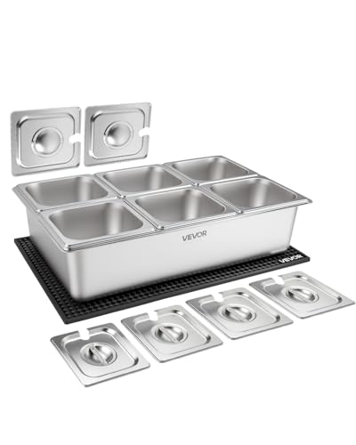 VEVOR Saladette à Poser 6 Bacs GN 1/6, Vitrine Réfrigérée à Ingrédients en Acier Inoxydable,...