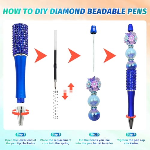 Image of 150 Pcs DIY Diamond Beadable Pen Kit - 50 Plastic Rhinestone Beaded Pens Bulk with Refills & Bags - Fancy Cute Glitter Pens for Crafting, Students & Teachers - School Supplies (Colourful)