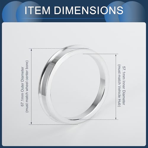 INFINAUTO Hub Centric Rings, 57.1mm ID to 67.1mm OD Vehicle Wheel Hubrings Aluminum Alloy, 4 Pcs - Thumbnail 3