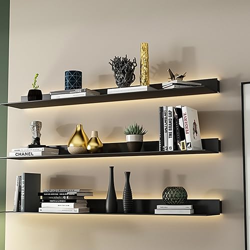 Étagère murale lumineuse LED noire 80cm pour sublimer et ranger vos objets