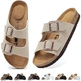 Wizshoe Pantoletten Damen Korkfußbett Sandale Clogs Leder Schlupfsandalen Hausschuhe Sandalen Strand Slide mit Verstellbarer...