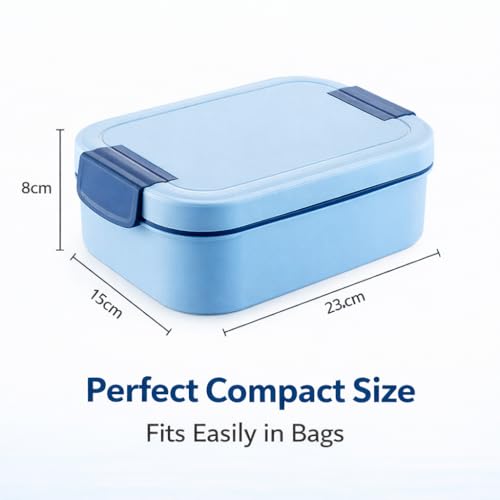 Image of YELONA Lunch Box for Office & Kids 1900ML | Double Layer Leakproof Bento Box with 5 Compartments | Microwave Safe, Built-in Spoon & Fork, BPA Free Tiffin Box - Blue
