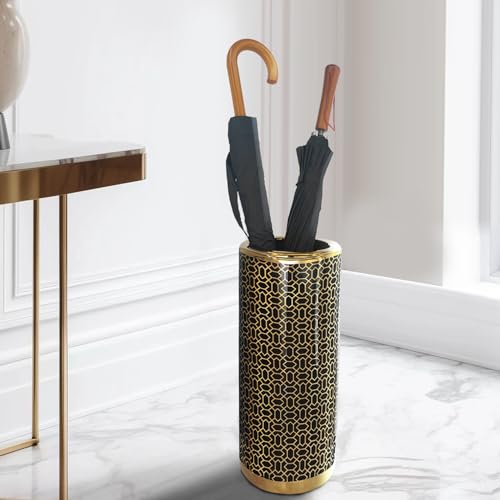 ZOEJADE Minimalist Luxury Ceramic Umbrella Stand Umbrella Holder Vase for Umbrella Canes Walking Sticks Entryway Indoor 18" High Black Gold by ZOEJADE - Image 4