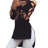 Women Tee Shirt,Neartime Casual Club Tops Sexy Shirts Hollow Sleeve Blouse (XXXXL, Black)