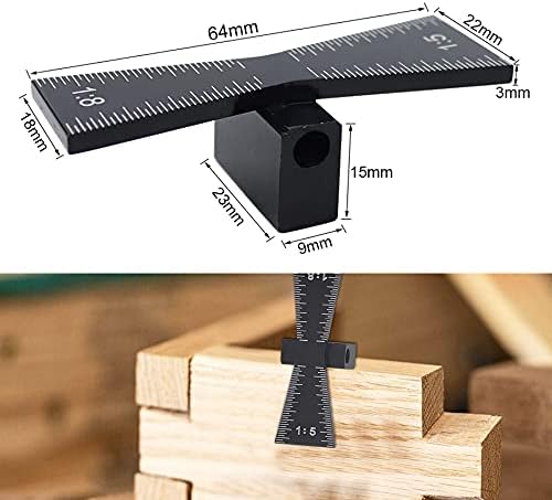 LYTIVAGEN Dovetail Marker Aluminum Alloy Dovetail Marking Gauge Hand Cut Wood Joints Accurate Dovetail Ruler Marker Dovetail Gauge Template with Scale 1:5/1:8 for Woodworking (6.4*2.2*1.8cm, Black)
