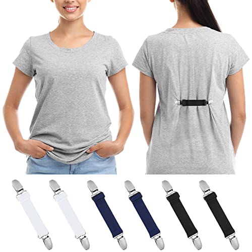Eurzom 6 Pcs Adjustable Hip Hugger Elastic Belt Pant Waist Tightener Pant Elastic Belt Clip Women Men Back Cinch (Black, White, Dark Blue)