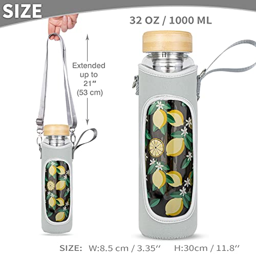 Justfwater 32 Oz Glass Water Bottle With Tea Infuser Bpa-Free Glass Tea Tumbler With Sleeve & 2 Lids Reusable Travel Mug For Loose Tea, Coffee, Fruit (Lemon) #TOP6