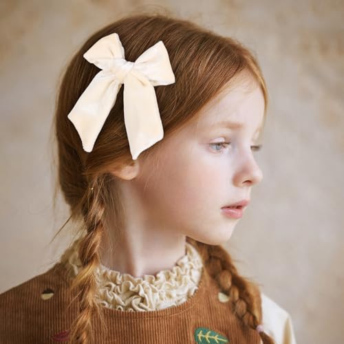 Moños de terciopelo crema con clips de 4 pulgadas, pack x2 miniatura 3