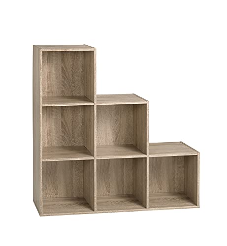 Alsapan Compo Meuble de Rangement 6 Casiers en Escalier Bibliothèque Etagères Cubes Chêne 93 x 30 x 94 cm