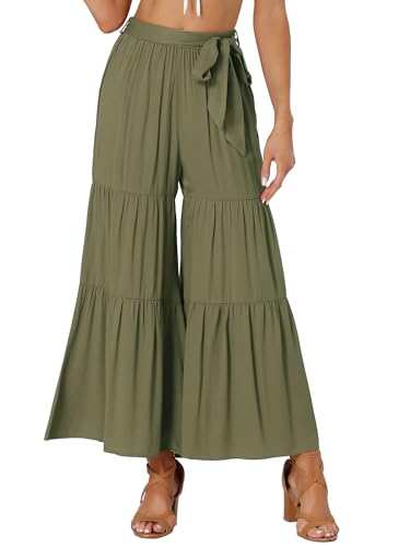 Image of Allegra K Women's 2026 Summer Wide Leg Palazzo Pants High Waisted Flowy Trendy Casual Lounge Boho Beach Ruffles Trousers