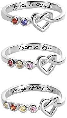 AILIN Knot Love Rings with 2-4 Birthstones 925 Sterling Silver Heart Rings Wedding Bands Promise for Women Mother Couple Family Valentine' Day Gifts Silver