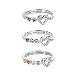 AILIN Knot Love Rings with 2-4 Birthstones 925 Sterling Silver Heart Rings Wedding Bands Promise for Women Mother Couple Family Valentine' Day Gifts Silver