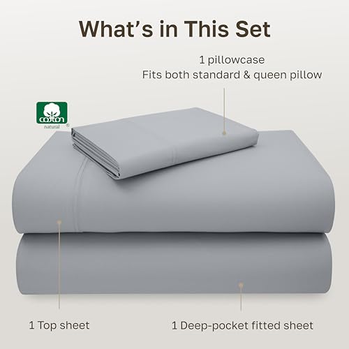 Image of California Design Den Luxury Twin Sheet Set - 100% Cotton, 600 Thread Count Deep Pocket Twin Sheets, Soft Hotel-Quality Bedding with Sateen Weave - Light Grey
