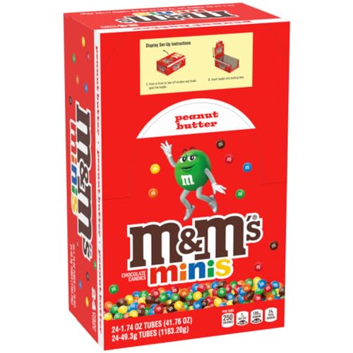 M&M'S Minis Peanut Butter Chocolate Candy Mega Tube, 41.76 Oz, 24 Ct Box (Package May Vary)