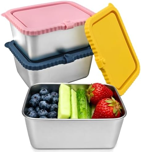 3-Pack Stainless Steel Food Storage Containers with Silicone Lids, 20oz Snack Pack Containers Reusable Metal Bento Lunch Box Large Container for Meal Prep, Picnic, Office, Travel - Thumbnail 2