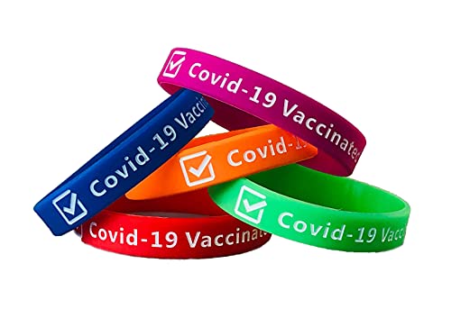 Covid-19 Vaccination Durable Silicone Wristband (Orange with White Letters) | Pack of 5 |