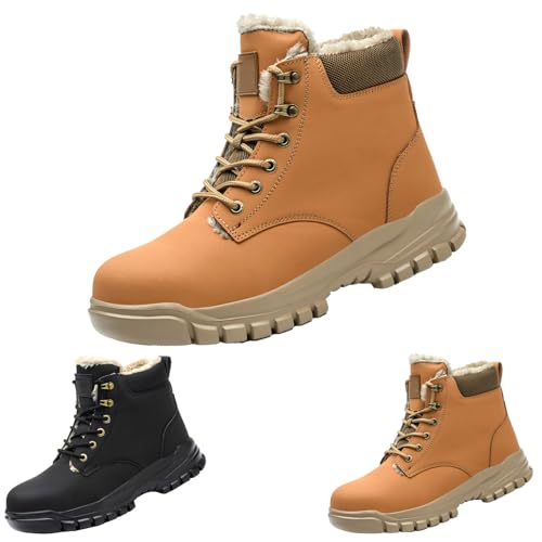 Botas para hombre impermeables anchas, botas tácticas para hombre, impermeables, botas de seguridad forradas, zapatos de barco, antideslizantes, zapatos casuales, zapatos de trabajo cálidos, zapatos