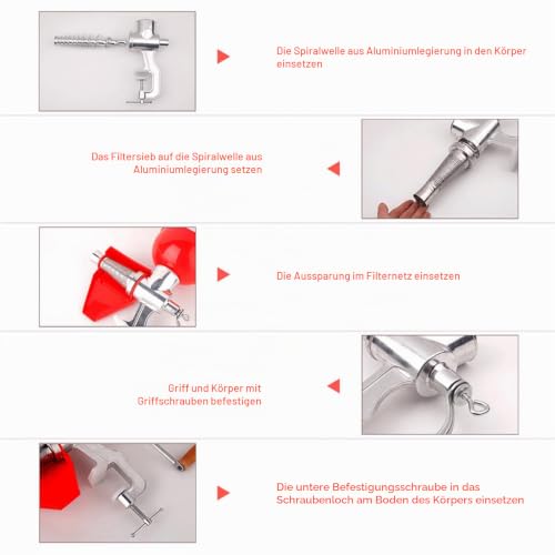 Foto von Manueller Tomaten Entsafter mit Kurbel, Aluminiumlegierung Tomatenpresse Multifunktions Wheatgrass Juicer Maker mit Filter, für Frucht Zitronen Orangen Gemüse, trituradora toma