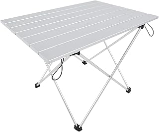 Mesa de liga de alumínio dobrável mesa de mesa para acampamento ao ar livre mesa de acampamento dobrável longa vida útil, sem ferrugem (cor natural de liga de alumínio grande)