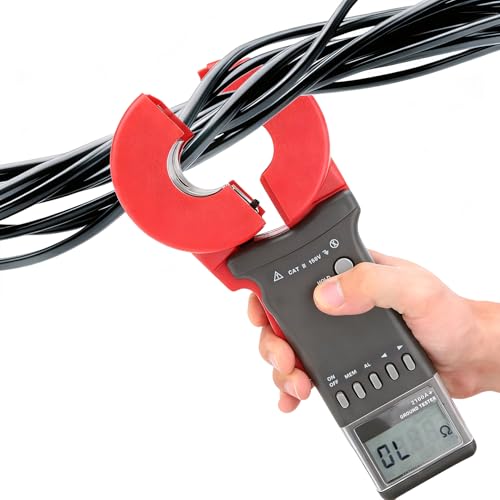 Jeanoko ETCR2100A+ Clamp On Ground Earth Resistance Tester Meter for Electric Power Architecture Industrial Electrical Equipment Data Storage, Round Mouth,1-199Ω, with 1.9