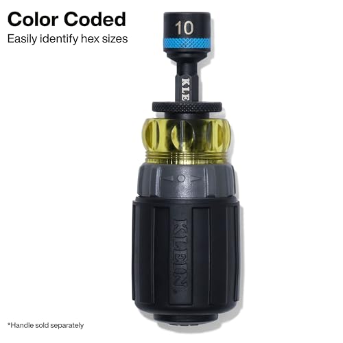 Image of Klein Tools 32926SM 2-Inch Magnetic Power Nut Setters, Compact Impact Driver Set, Color-Coded, Metric, Impact-Rated, 6-Piece