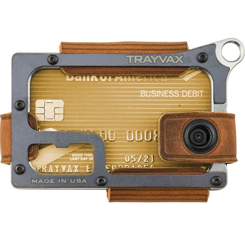 Trayvax Contour Wallet, RFID Front Pocket Money and Credit Card Holder, Minimalist Slim Leather Metal Wallet for Men and Women, Raw Tobacco Brown