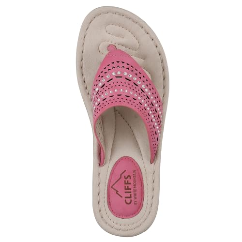 Image of CLIFFS BY WHITE MOUNTAIN Women's Comate Rhinestoned Mini Wedge Flip Flop Sandal