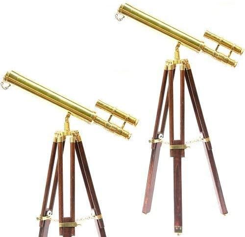 NauticalMart Nautical Brass Double Barrel Tripod Telescope 18Inches