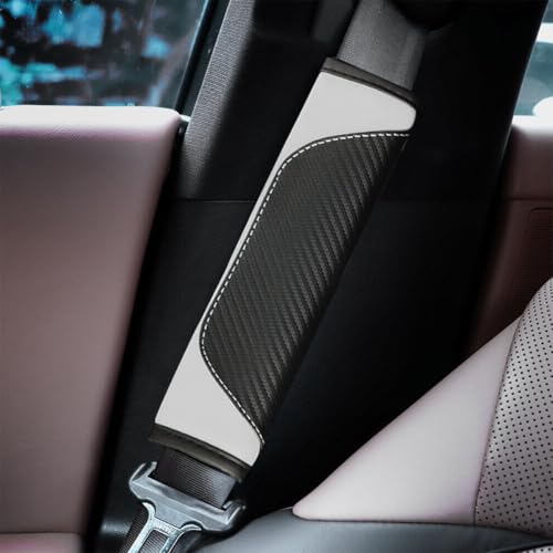 Image of Osilly 2PCS Car Seat Belt Cover, Carbon Fiber Seatbelt Shoulder Protection, Soft Car Seat Belt Strap Cushion Protect Your Neck and Shoulder, Car Accessories Seat Belt Pad for Car Truck (White)