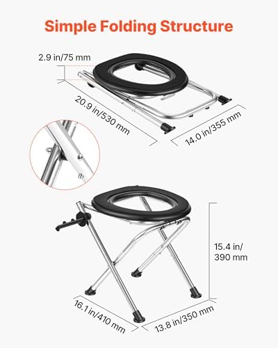VEVOR Portable Toilet for Camping, 350 lbs Weight Capacity, Stainless Steel Foldable Camp Travel Toilet with Soft Seat for Adults, Suitable for Truckers, RV Travel, Camping, Road Trips, Outdoor Use - 2