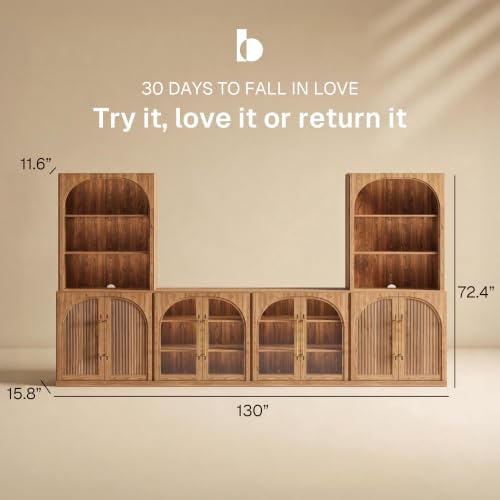Image of BELLEZE Jagger 130 inch Wall Unit 6-Piece Modular TV Stand - Camel