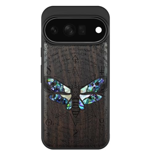 Coque Pixel 11 Pro Magsafe étui bois véritable rigide anti-choc Carveit Tête de la Mort