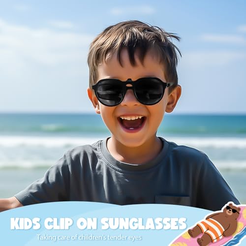 Trysee® Kids Clip on Sunglasses Over Prescription Glasses for Age 6-12 Boys Girls Polarized UV400 Protection Flip Up TS-88012