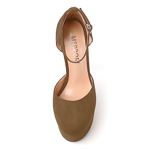 MERRORI Womens Ankle Strap Round Toe Solid Sexy Suede Buckle Evening Stiletto High Heel Pumps Shoes 6 Inch3